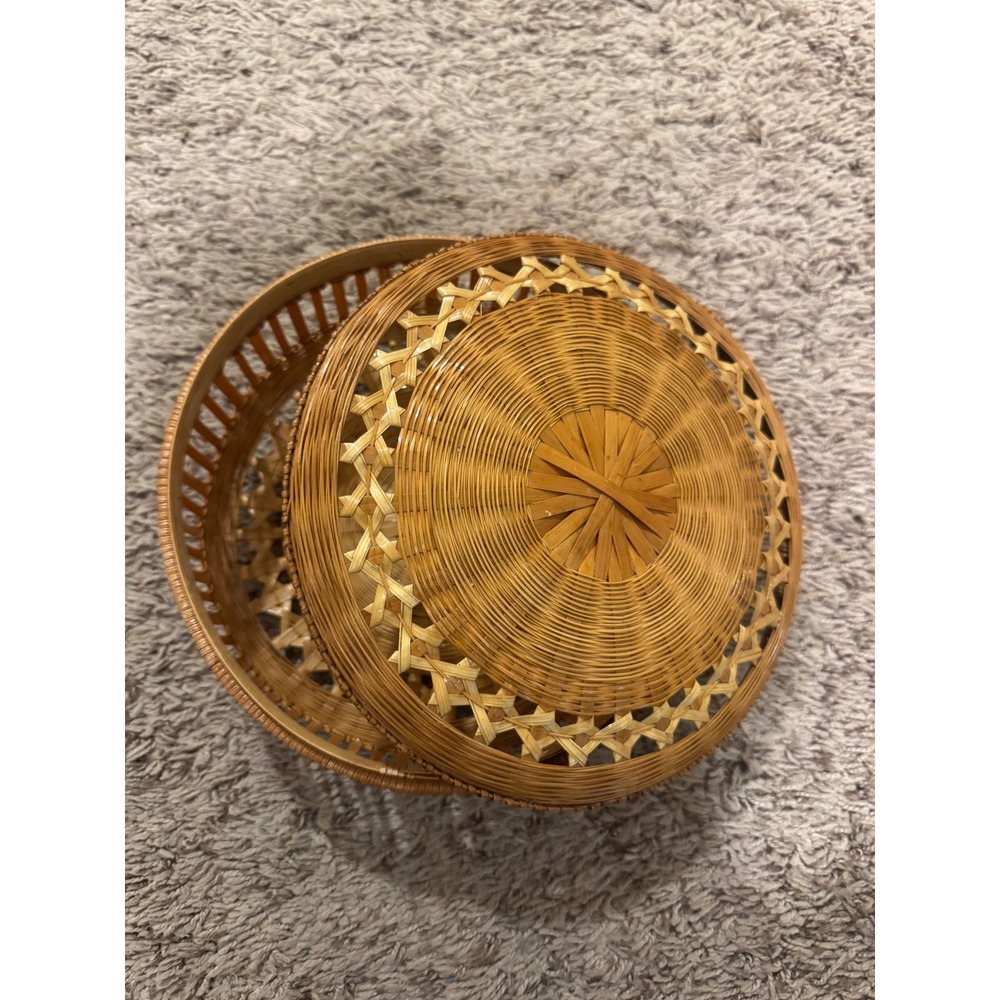 Vintage Woven Lidded Basket – Boho Storage Décor‎